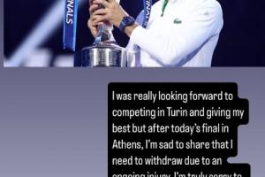 连续两年无缘！38岁德约因肩伤自宣退出ATP总决赛