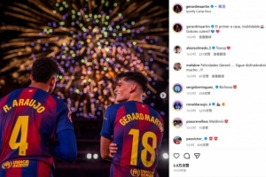 客串中卫表现出色！赫拉德·马丁晒烟花照：难以忘怀的诺坎普首秀