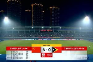 半场-U16国足暂6-0东帝汶U16 万项造4球张伯霖2射1传谢晋双响