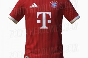 拜仁26-27赛季主场球衣谍照：传统红色基调+细条纹，搭配金色点缀