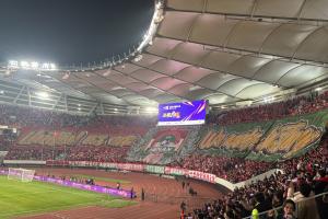 河南球迷在苏州奥体中心展开了一幅巨幅TIFO  ​​​