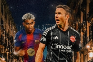 法兰克福发布欧冠客场对阵巴萨海报：格策VS亚马尔