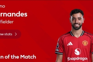 2射1传统治赛场！官方：B费当选曼联4-1狼队的球迷票选最佳球员