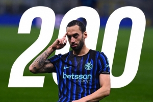 恰20达成国米生涯200场里程碑，贡献45球35助攻获6冠