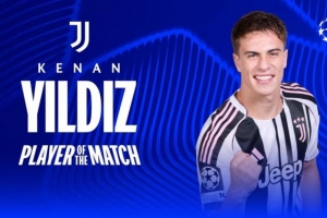 送出1次助攻！官方：伊尔迪兹当选尤文2-0帕福斯的全场最佳球员